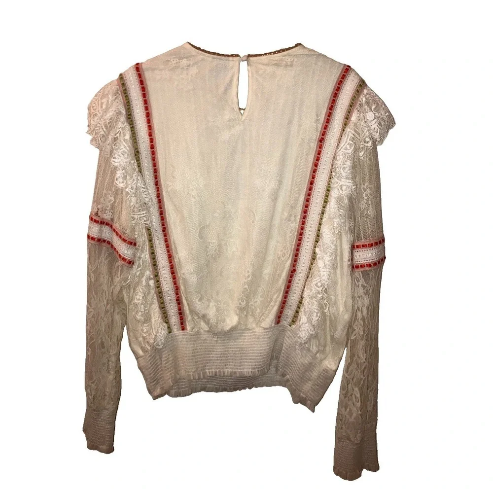 Anthropologie Bl^nk London Blouse Tali Embroidered Floral Lace Sz M Cream Boho